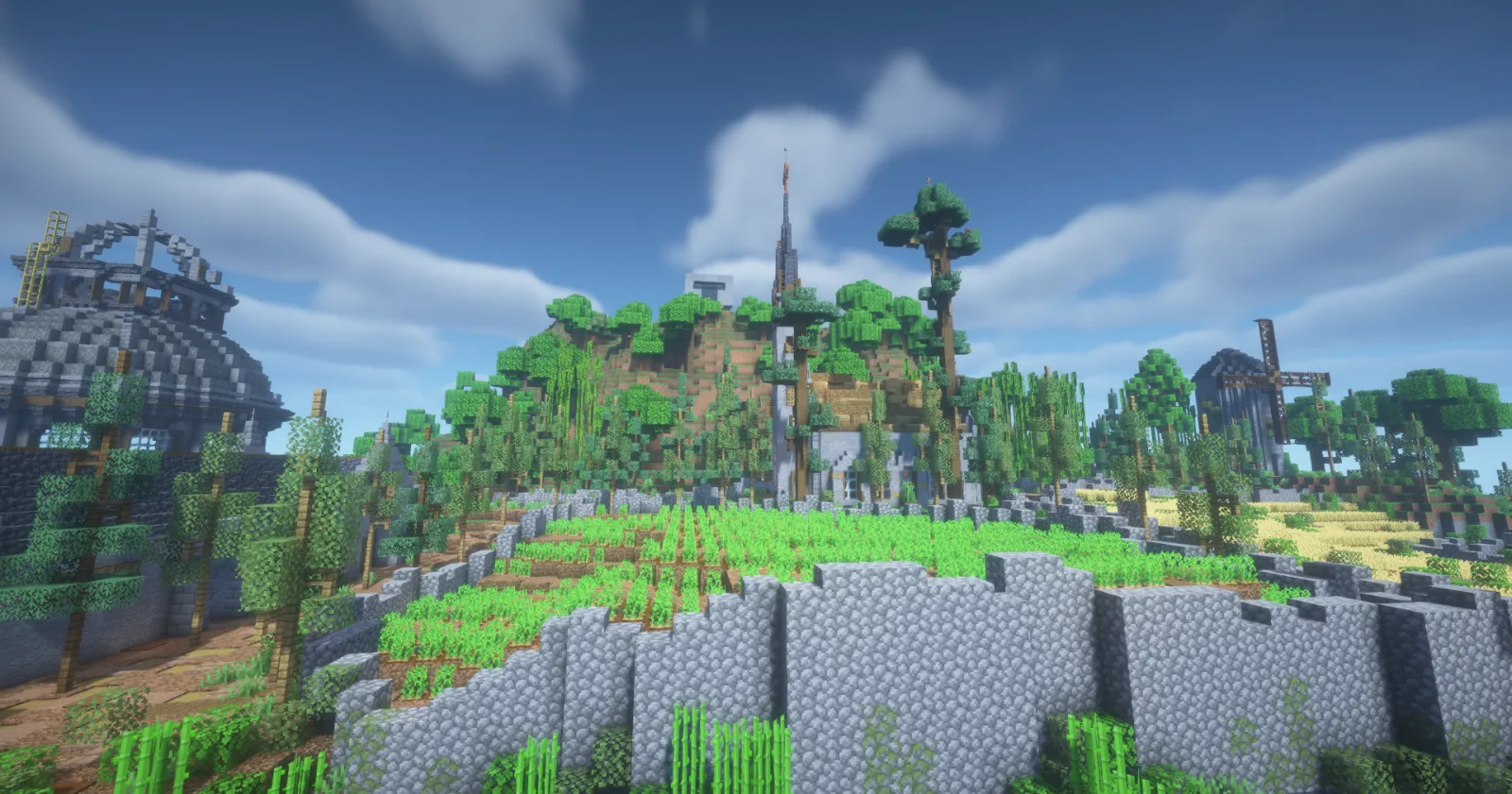 Minecraft community server with buildings and farms